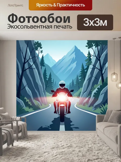 Фотообои Мотоциклист в горном ущелье