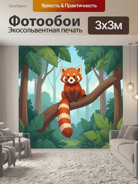 Фотообои Красная панда в тропическом лесу