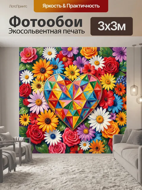 Фотообои Сердце из витражных граней и цветов