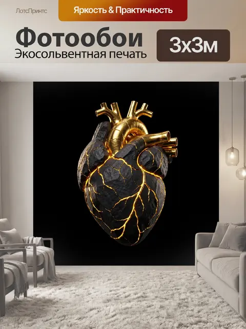 Фотообои Анатомическое сердце с золотыми трещинами