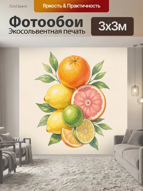 Фотообои Цитрусовые с зелеными листьями