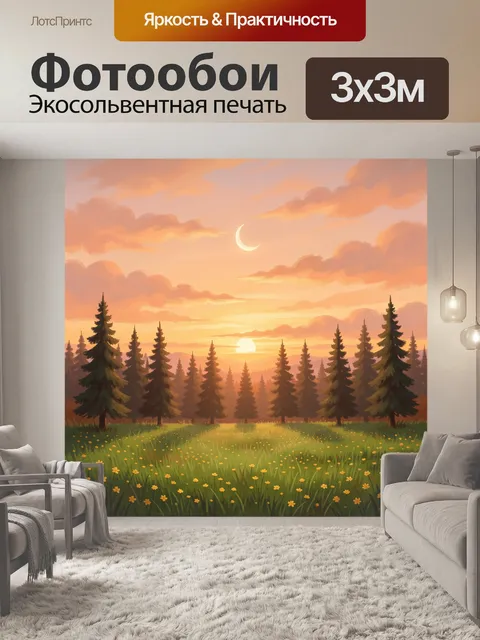 Фотообои Лесная поляна на закате