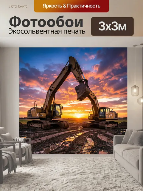 Фотообои Два экскаватора на закате