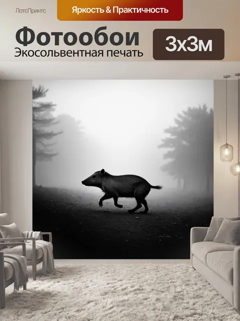 Фотообои капибара, гуляющая в тумане раннего утра, когда все вокруг окутано легкой дымкой