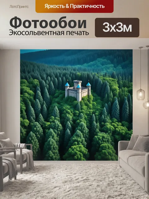 Фотообои крепость, окруженная высокими деревьями