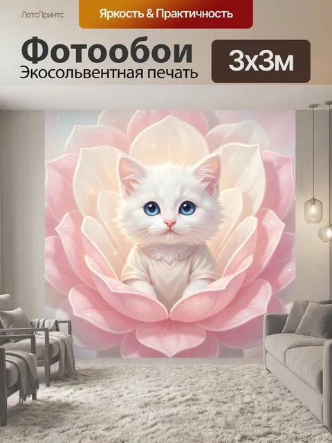 Фотообои Белый котенок в цветке лотоса