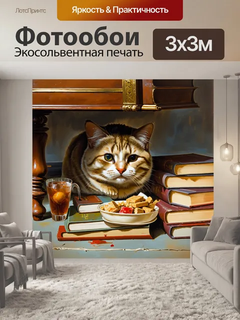 Фотообои британская кошка прячется под столом, меж мебелью и старыми книгами