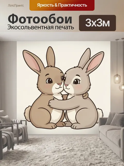 Фотообои Два зайчонка обнимаются
