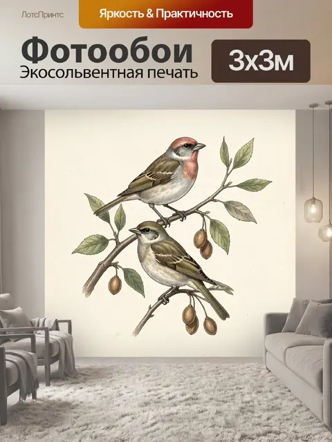 Фотообои Две певчие птицы на ветках