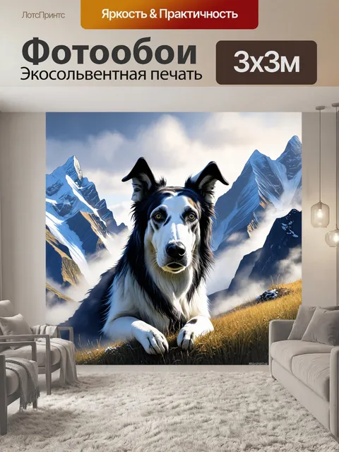 Фотообои борзая, прячущаяся в горах, окруженная снежными вершинами и туманом, олицетворяет таинственность и силу…