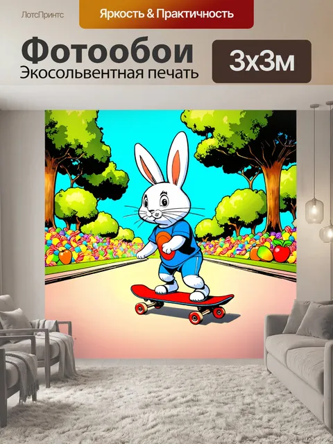 Фотообои забавный кролик на скейтборде
