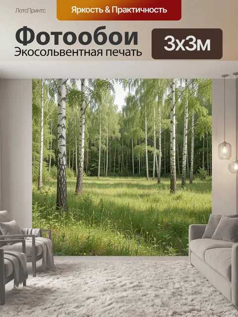 Фотообои Лесная поляна с берёзами