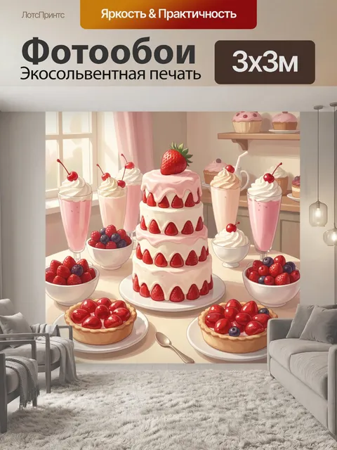 Фотообои Клубничный десертный стол