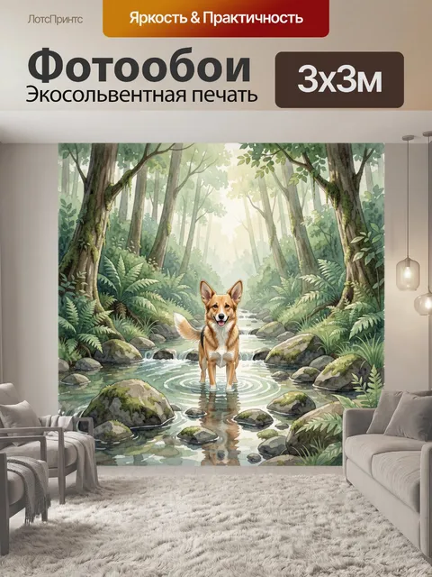 Фотообои Корги в лесном ручье