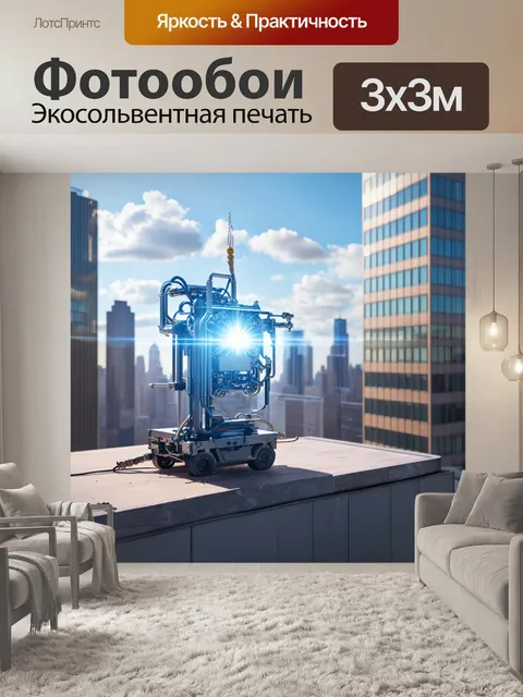Фотообои механизм, превращающий солнечный свет в электрическую энергию, расположенный на крыше высотного здания с…