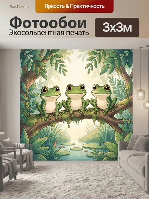 Фотообои Три лягушки на лесной ветке