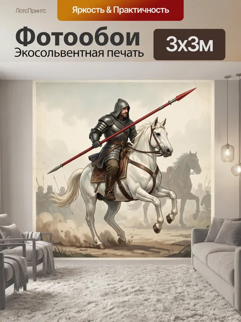 Фотообои Рыцарь на белом коне с копьём