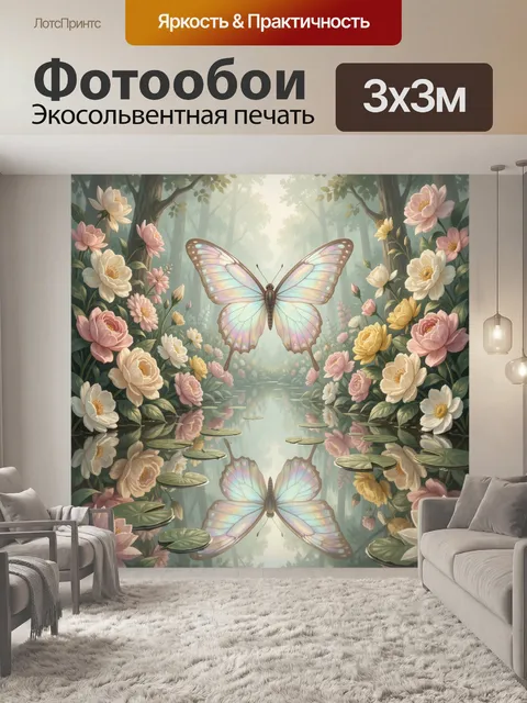 Фотообои Светлая бабочка среди цветов