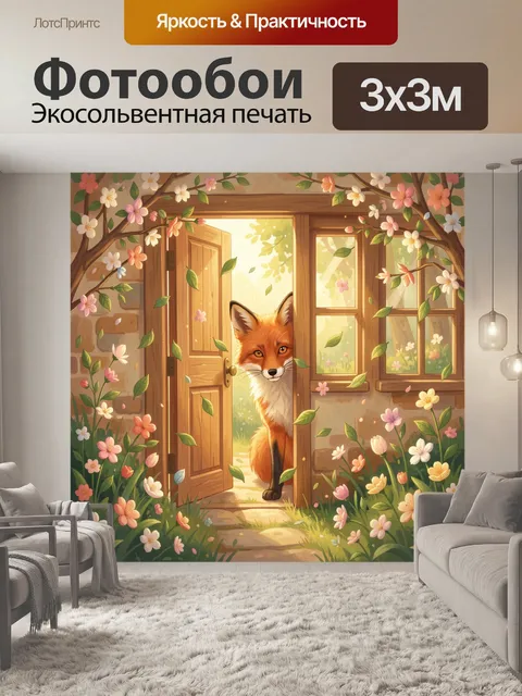 Фотообои Лисёнок у открытой двери в саду