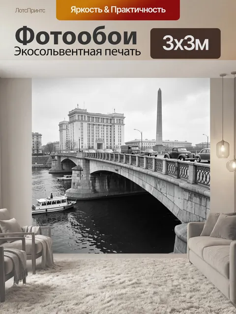 Фотообои Черно-белый городской мост с машинами
