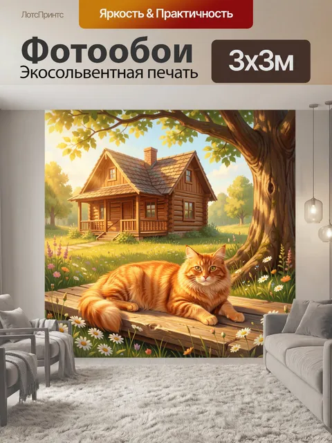 Фотообои Рыжий кот у деревенского дома