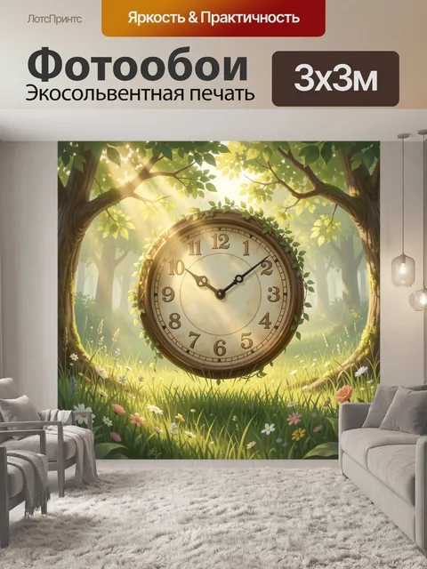 Фотообои Часы в лесной поляне