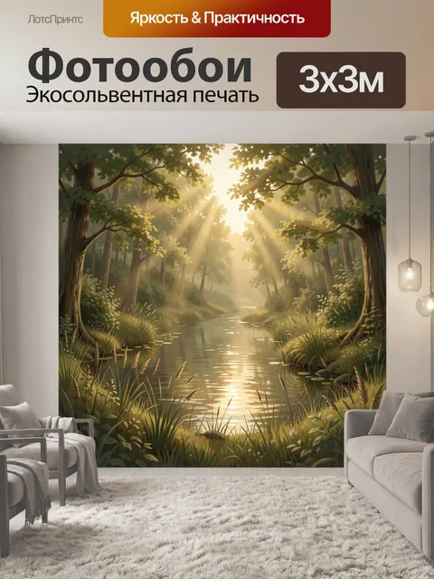 Фотообои Лесная река в солнечных лучах