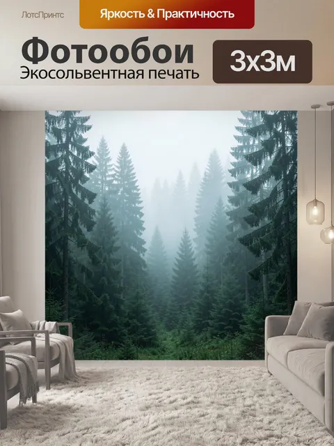 Фотообои Туманный хвойный лес