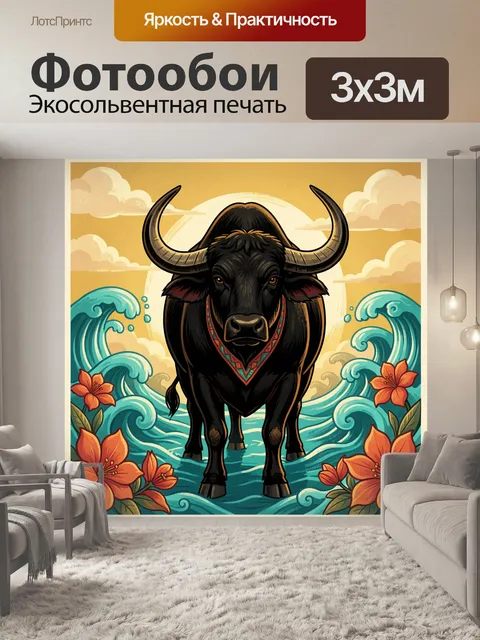 Фотообои Черный буйвол среди волн