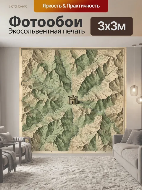 Фотообои Замок среди гор на старинной карте
