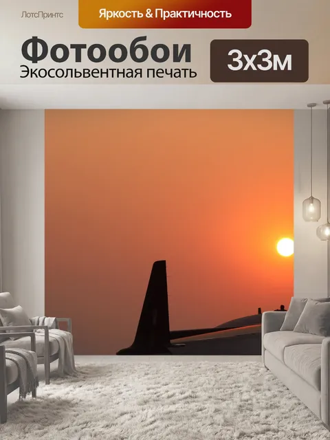 Фотообои закат над самолетом на дисплее