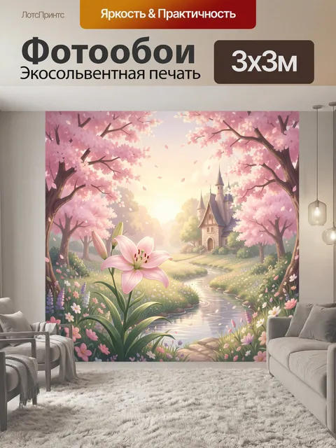 Фотообои Сказочный сад с замком и лилией