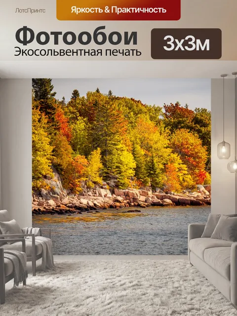 Фотообои лес и река осенью