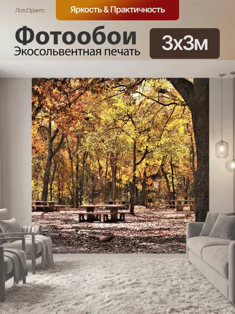 Фотообои Площадка для пикников в лесу осенью