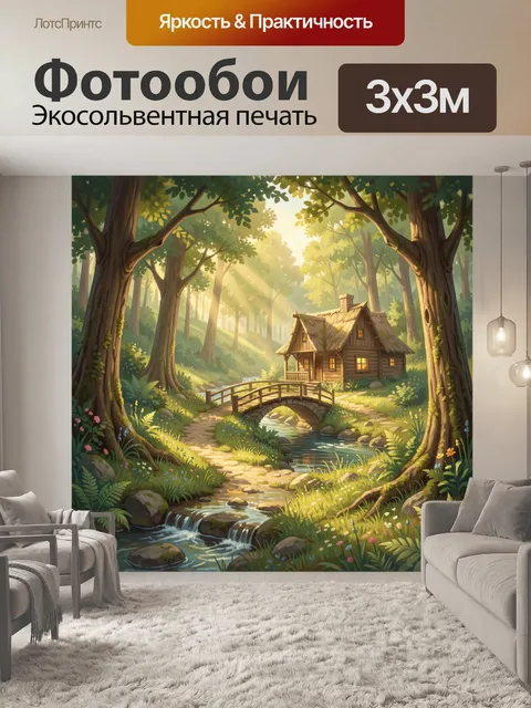 Фотообои Лесная хижина у ручья