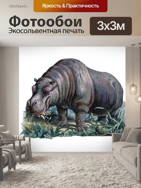 Фотообои Клипарт Винтажный бегемот