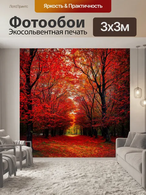 Фотообои осенний лес с красно-черными листьями