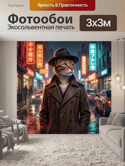 Фотообои Кот в плаще и шляпе