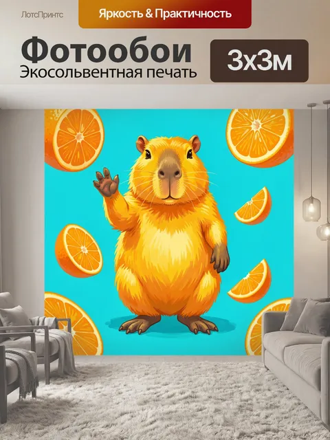Фотообои Капибара с апельсинами