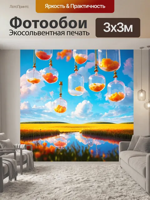 Фотообои пейзаж в стиле сюрреализм с песчаными часами, висящими с небес