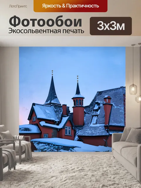 Фотообои уникальные детали шпилей и крыш старинных домов на фонтанке, покрытых легким слоем снега