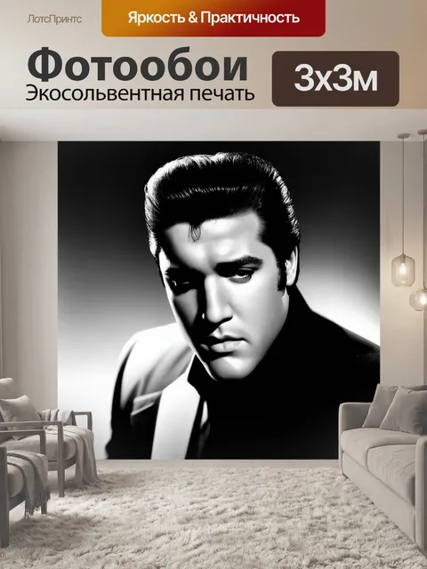 Фотообои создать монохромное изображение элвиса пресли в стиле черно-белой фотографии с высокой контрастностью