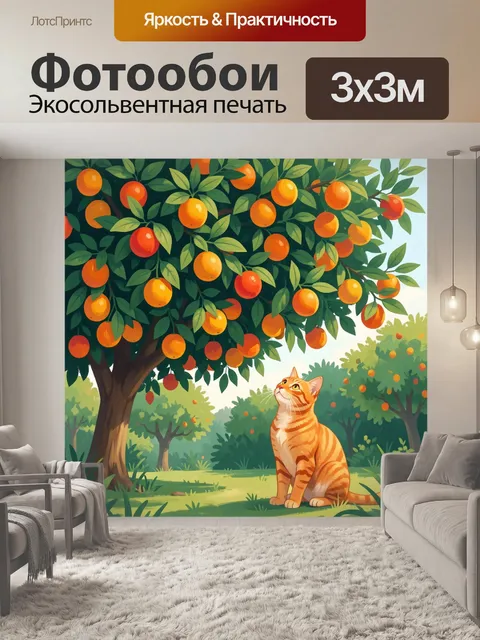 Фотообои Рыжий кот под апельсиновым деревом
