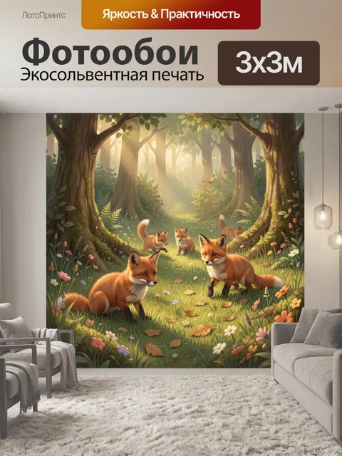 Фотообои Лисята в солнечном лесу