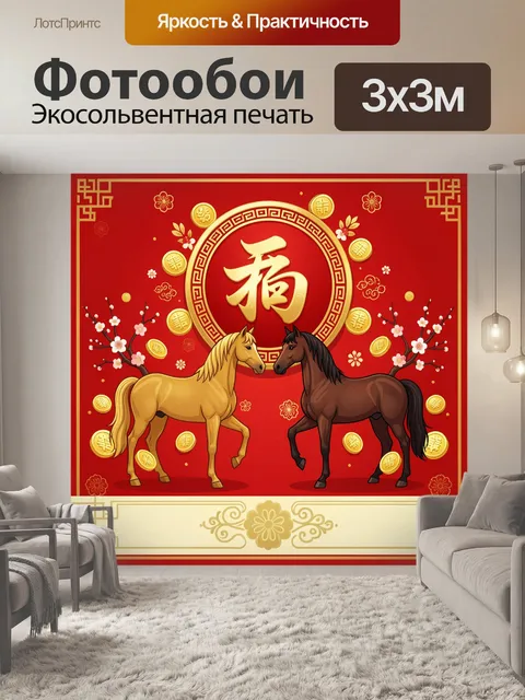 Фотообои Лошади и китайский знак удачи