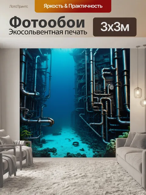 Фотообои море в стиле стимпанк, с подводными городами, построенными из труб и индустриальных конструкций