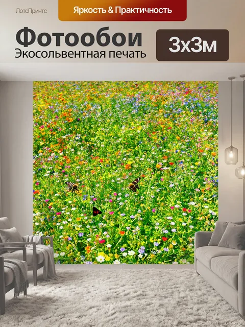 Фотообои с высоты над цветущим полем