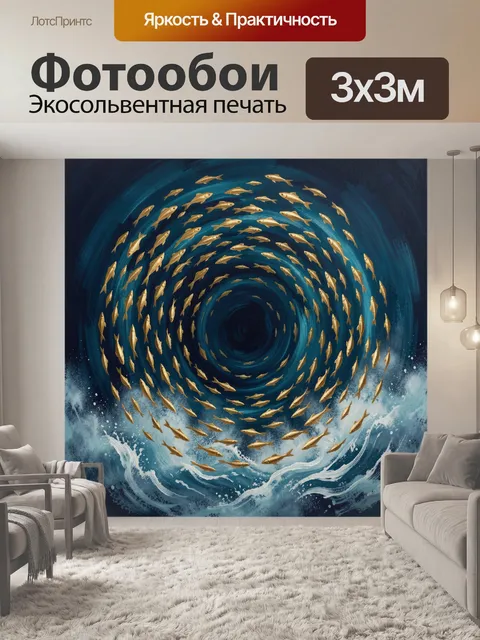 Фотообои Золотые рыбы в морском вихре