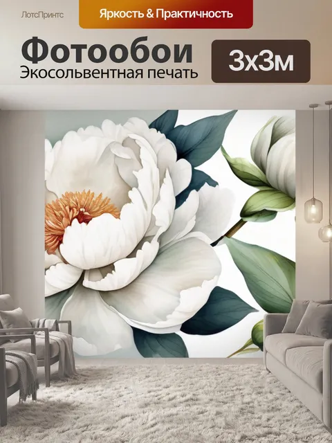 Фотообои белый пион цветок