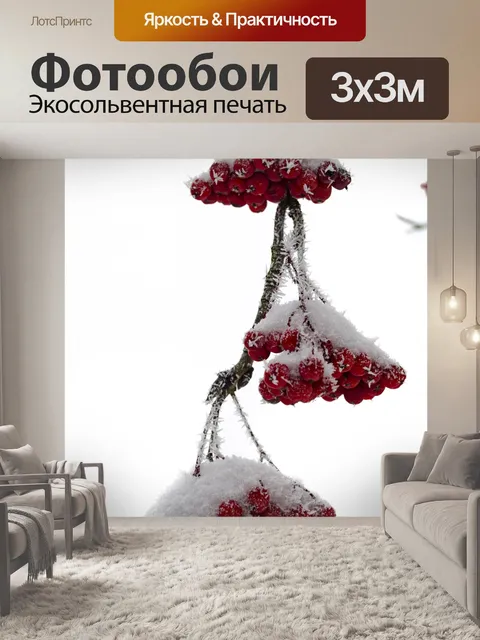 Фотообои Красные ягоды и Снежный филиал